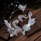 Wedding Set: Faux Pearl Flower Lace Headband + Choker Hair Clip & Choker - One Size