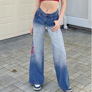 High-waist Fire Print Boot-cut Jeans