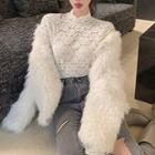 Fluffy Jacket / Mock-neck Lace Top