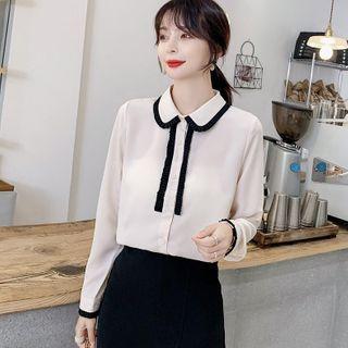Long-sleeve Panel Ruffled-trim Shirt