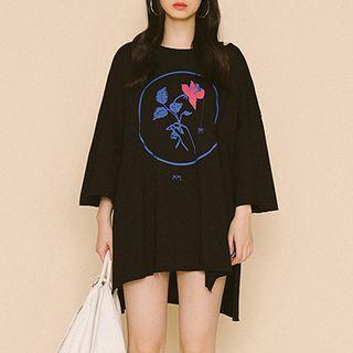3/4-sleeve Oversized Printed T-shirt