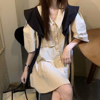 Collared Short-sleeve Shirtdress As Shown In Figure - One Size