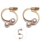 Faux Pearl Hoop Earring 1 Pair - S925 Silver Earrings - Gold & White - One Size
