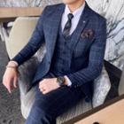 Set: Plaid Button-up Vest + Blazer + Straight Leg Pants