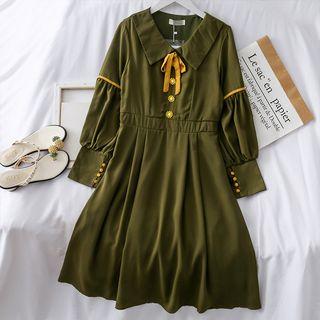 Tie-neckline Plain A-line Dress
