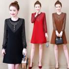 Long-sleeve Glitter Paneled A-line Mini Dress