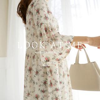 3/4-sleeve Floral Empire Dress