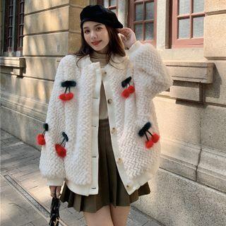 Cherry Applique Cardigan Off-white - One Size