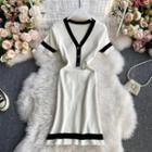 V-neck Color-block Knitted Dress