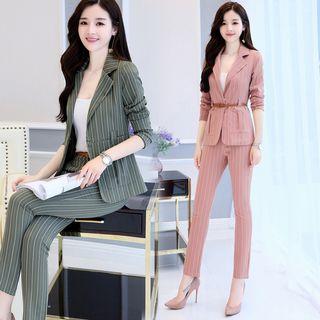 Set; Striped Coat + Dress Pants