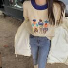 Embroidered Contrast Trim Sweater Off-white - One Size