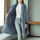 Double-breasted Faux Fur-lined Suede Coat