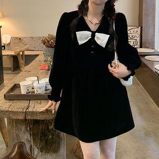 Bow Detail Velvet Mini Dress