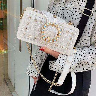 Rhinestone Faux Leather Handbag