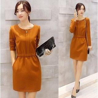 Long-sleeve Pintuck Sheath Dress