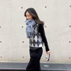 Argyle Patterned Knit Vest Charcoal Gray - One Size