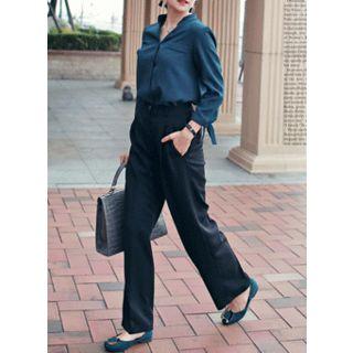 Mandarin-collar Tie-sleeve Blouse