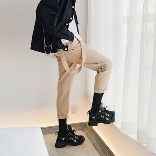 Strap-detail Straight-leg Pants