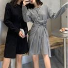 Set: Plain Long-sleeve T-shirt + Side Tie A-line Skirt
