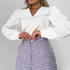 Puff Sleeve Doll Collar Plain Shirt