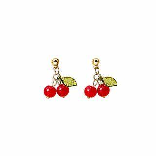 Cherry Drop Earring E4901 - 1 Pair - Gold - One Size