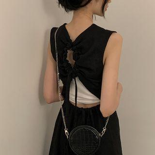 Sleeveless Cutout-back Midi A-line Dress Black - One Size