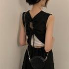 Sleeveless Cutout-back Midi A-line Dress Black - One Size