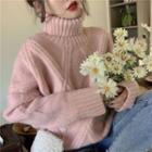 High-neck Linen Flower Long-sleeve Sweater