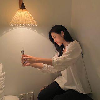 Half-placket Peasant Blouse White - One Size