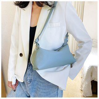 Plain Faux Leather Zip Shoulder Bag