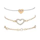 Set Of 3: Rhinestone Heart Bracelet (assorted Designs) 4045 - Set Of 3 - One Size