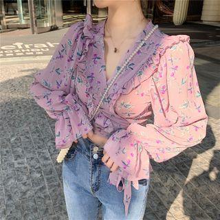 Flower Print Blouse Floral - Light Purple - One Size