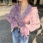 Flower Print Blouse Floral - Light Purple - One Size