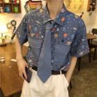 Short Sleeve Printed Shirt With Necktie