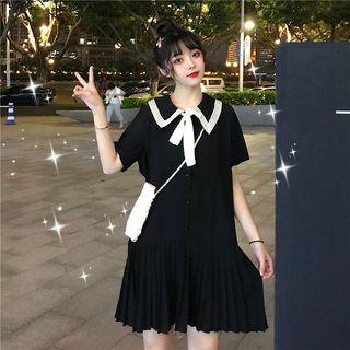Sailor Collar Short Sleeve Pleated Chiffon Dress