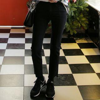 Fray-hem Slim-fit Pants
