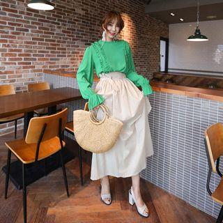Tie-waist Flare Long Skirt