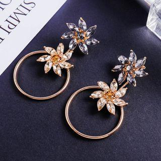 Rhinestone Flower Hoop Dangle Earring 1 Pair - As Shown In Figure - One Size