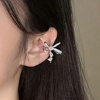 Bow Rhinestone Alloy Cuff Earring 1 Pc - Silver - One Size
