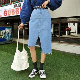 Cutout-hem Denim Skirt