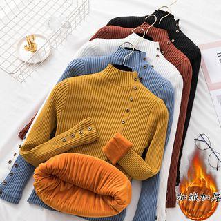 Mock-neck Button Knit Top