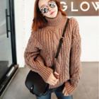 Cable Knit Turtleneck Sweater Maroon - One Size