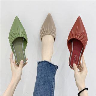 Plain Pointy-toe Shirred Flat Mules