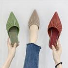 Plain Pointy-toe Shirred Flat Mules