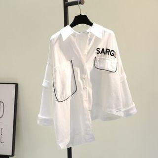 Asymmetrical Letter Embroidered Shirt