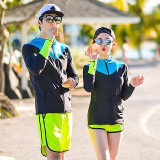 Women Set: Tankini Top + Rash Guard + Swim Pants + Swim Shorts / Men Set: Rash Guard + Swim Shorts