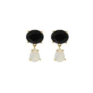 Faux-gem Teardrop Earrings (black) One Size