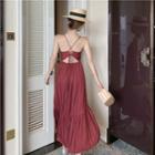 Halter-neck Lace Up Midi A-line Dress