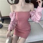 Long-sleeve Square-neck Two-tone Mini Dress