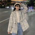 Plaid Loose-fit Jacket Khaki - One Size